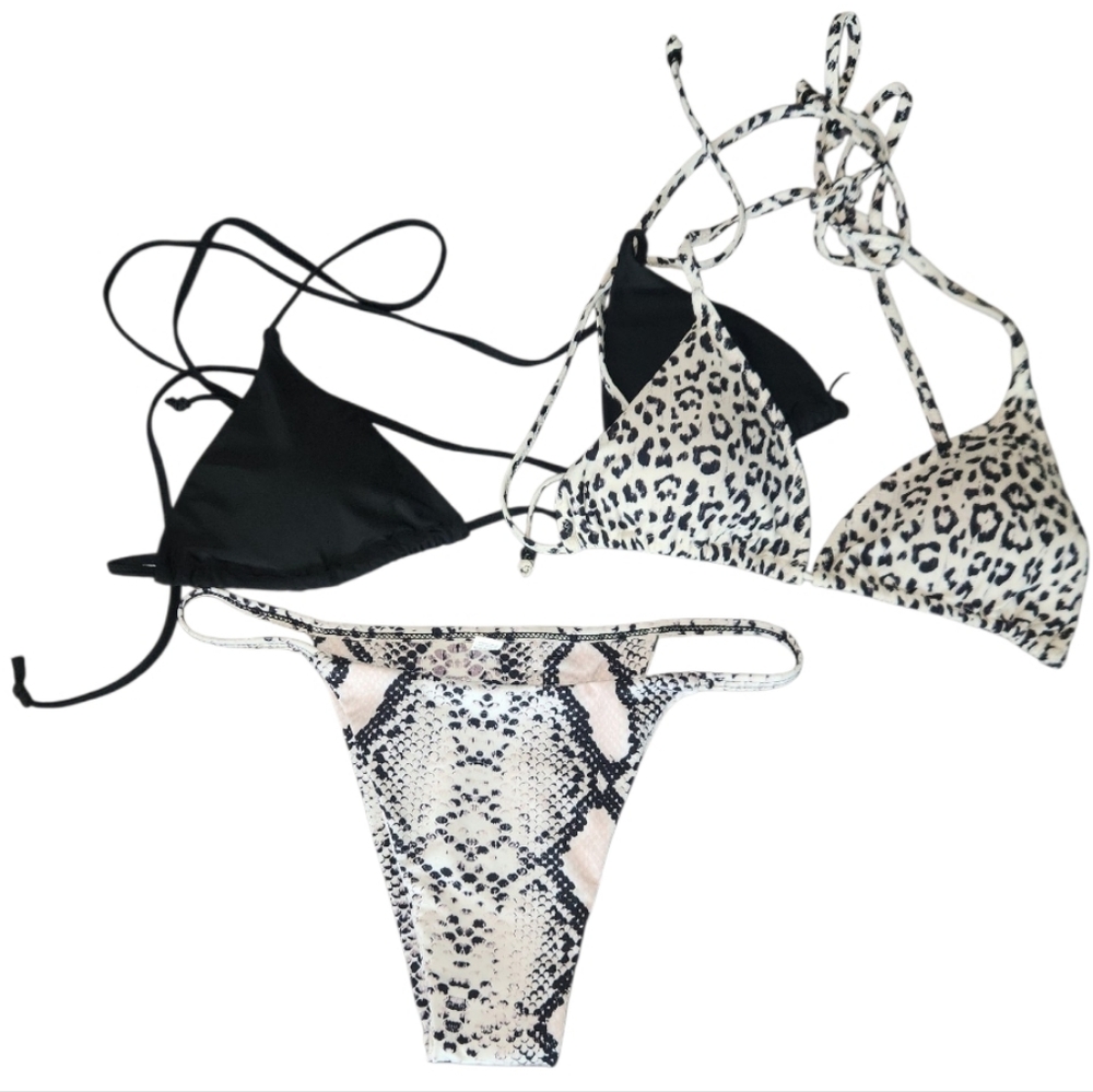 Teeny Bikini Set - Black and Animal Print Bikini Set